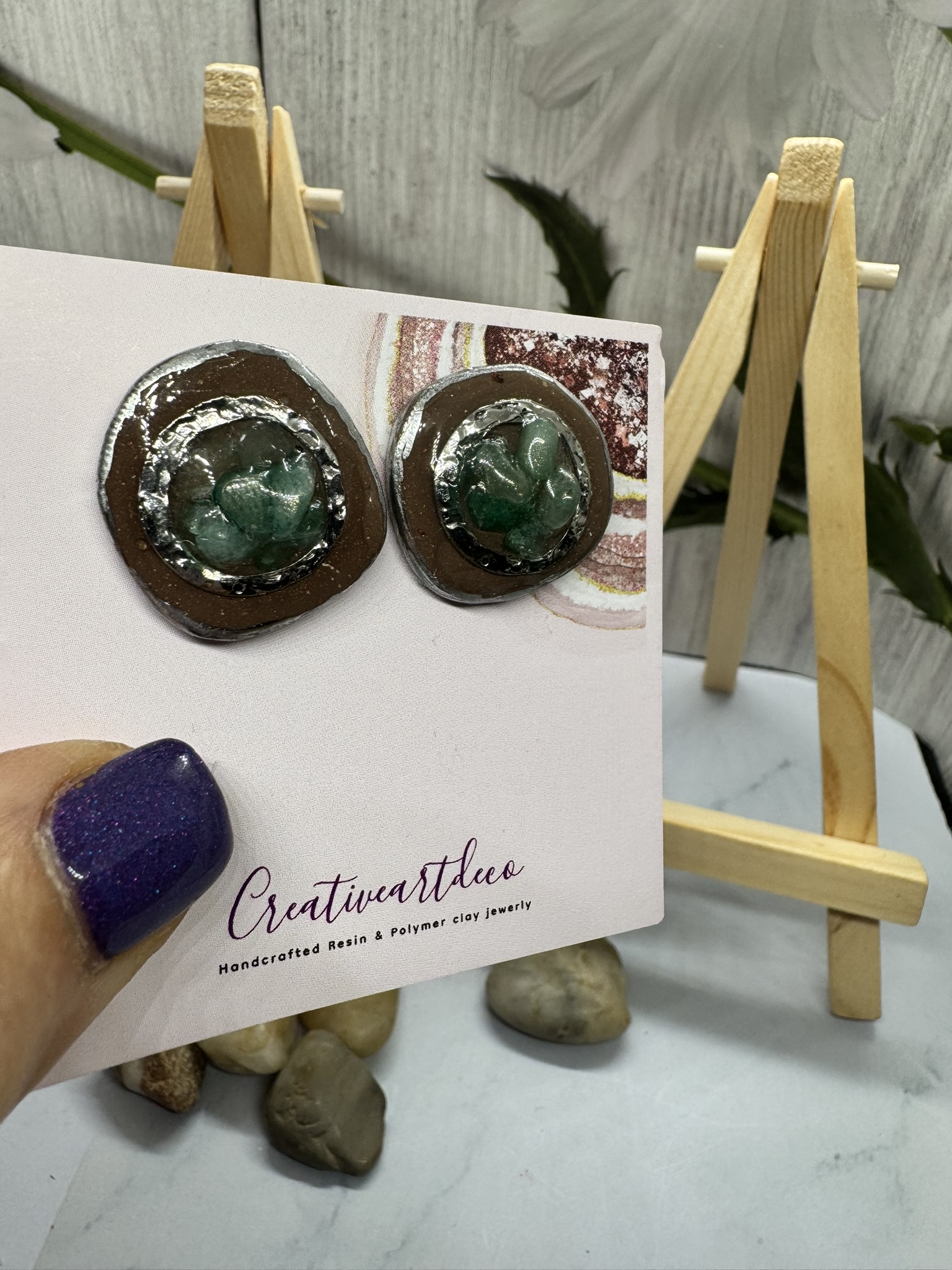 Clay and Resin with Gemstone Organic Studs