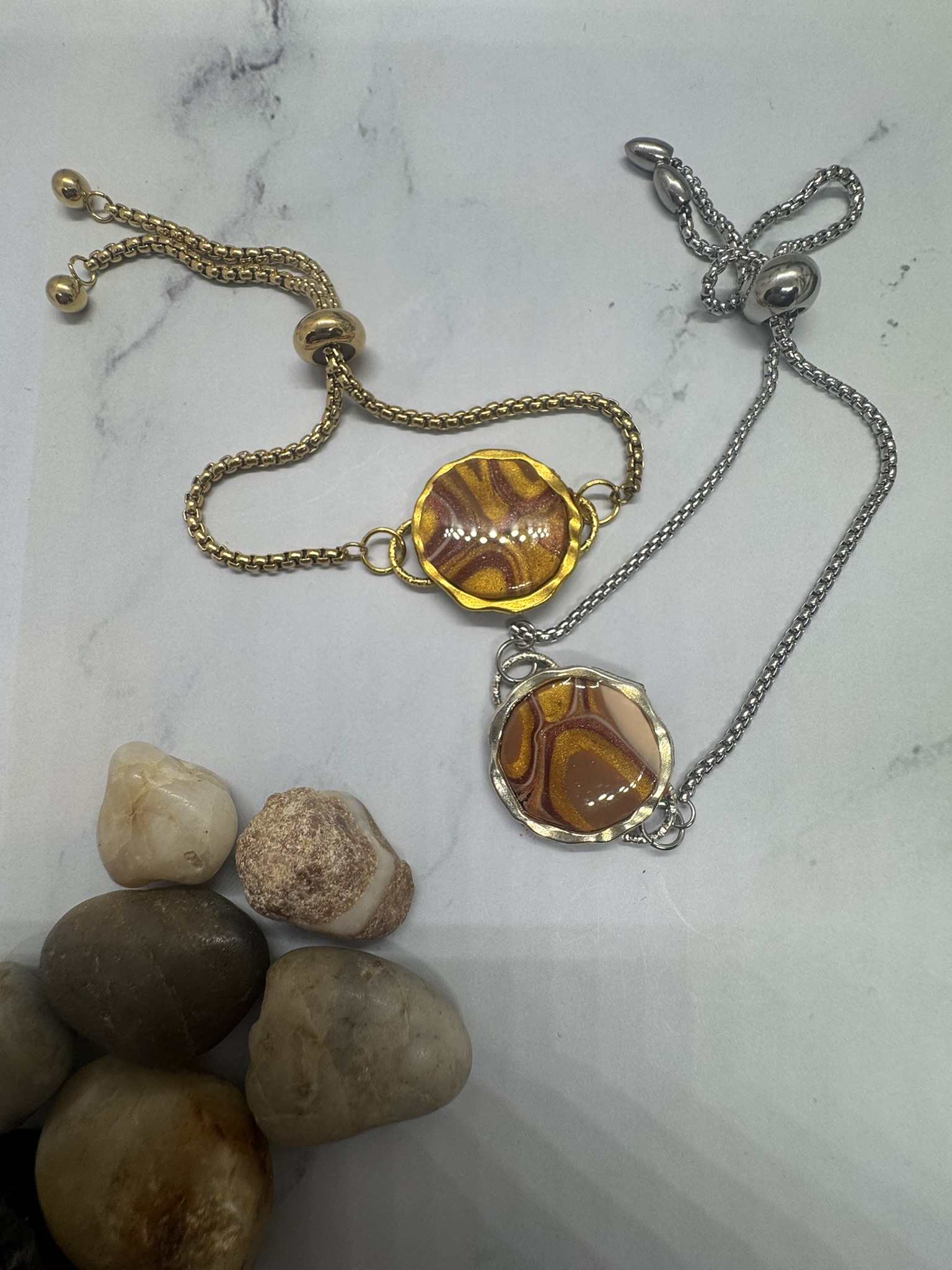 Gold and Geo Faux Clay Stone Bracelets