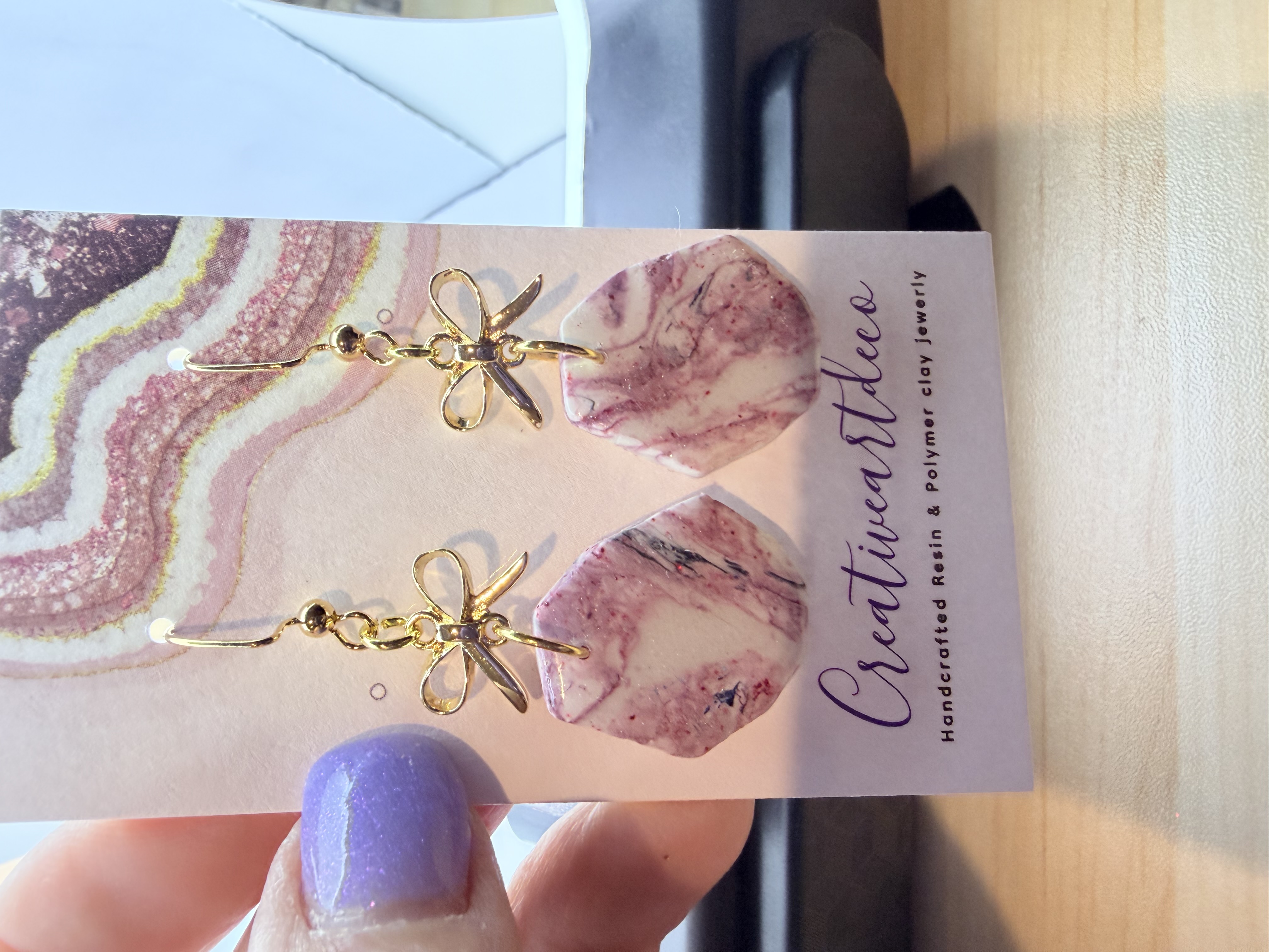 Red and White Shimmer Marble Resin Earrings