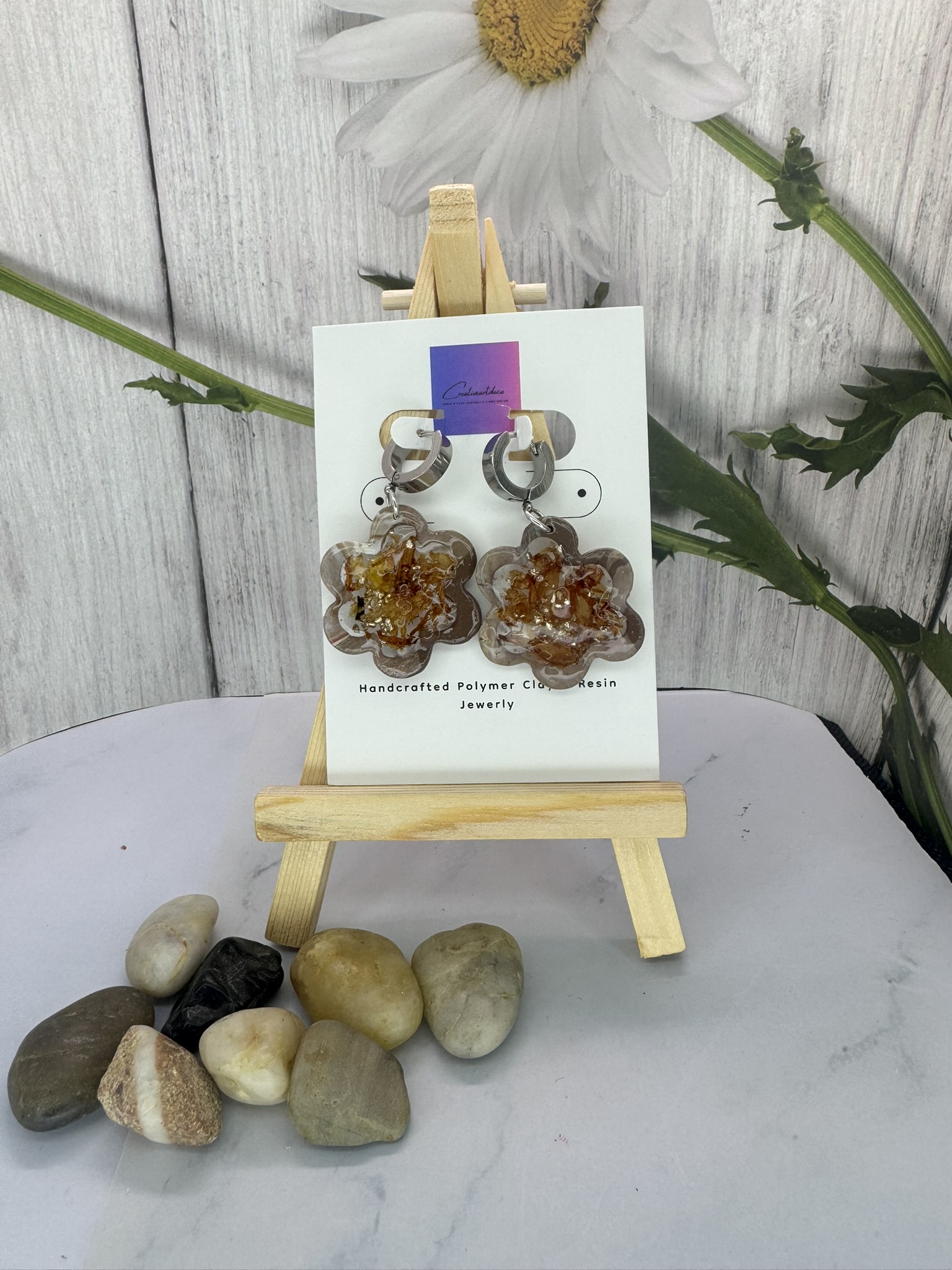 Faux Stone Flower with Resin and Dried Flower Center