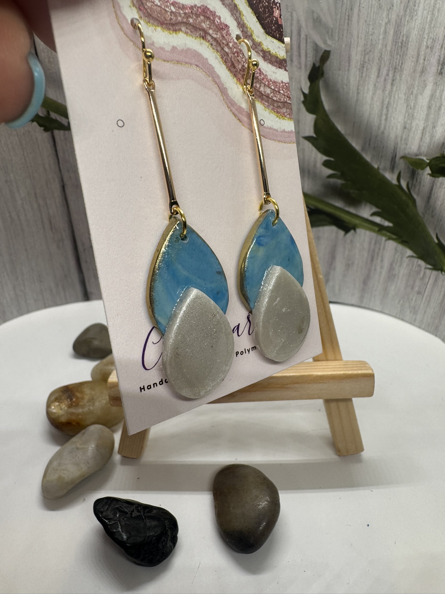 Faux Blue Scheelite and Faux Moonstone Drop Earrings