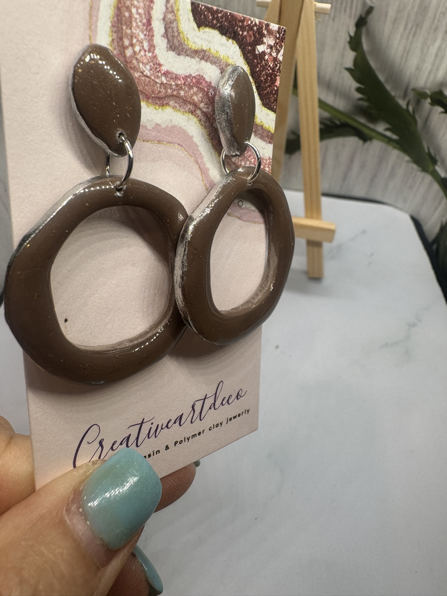 Brown and Silver Statement Hoop Earrings