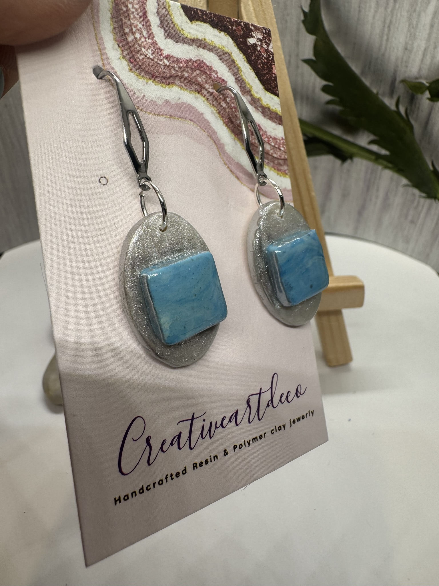 Faux Moonstone and Blue Scheelite Drop Earrings