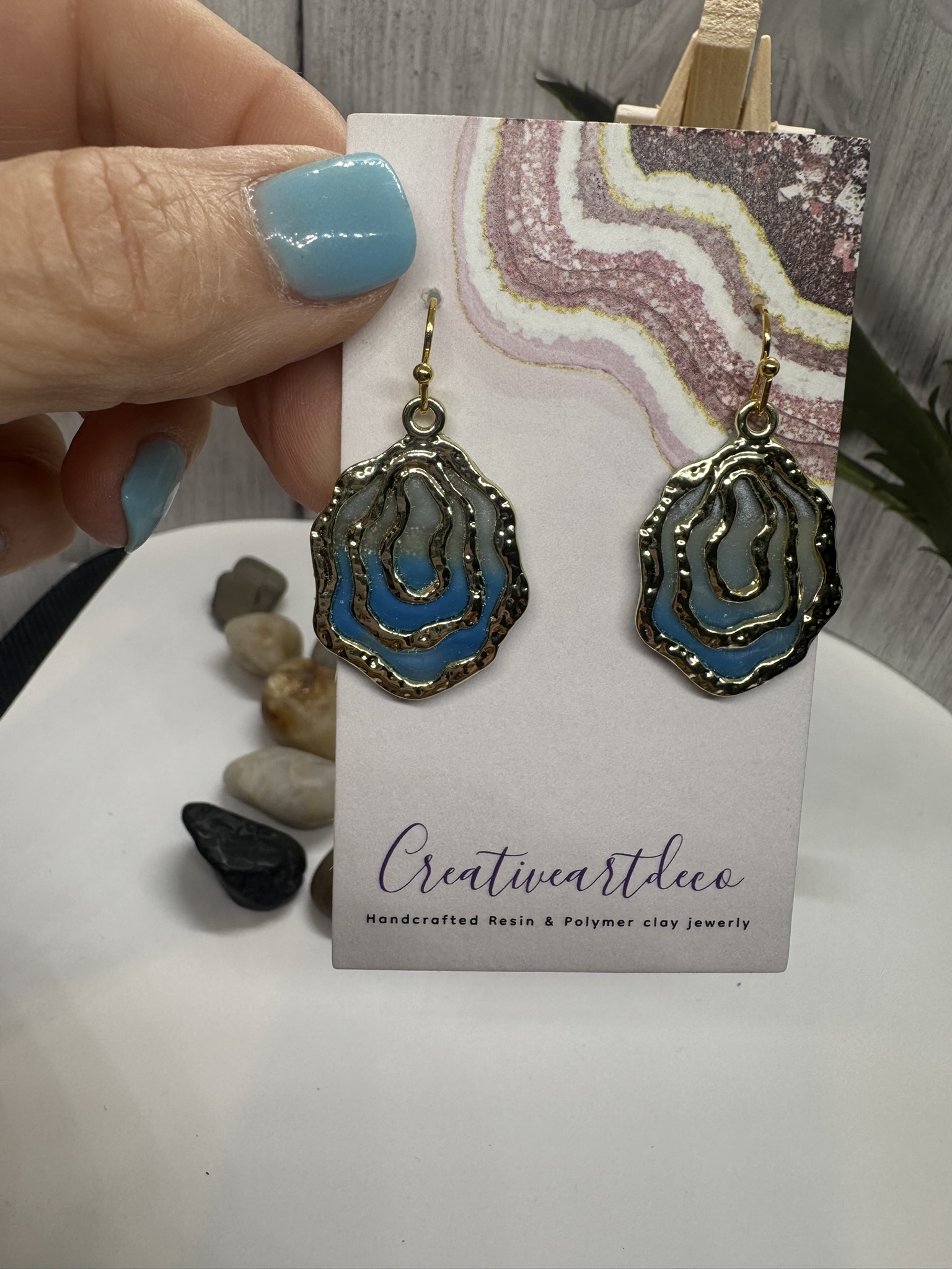 Blue Scheelite and Gold Dangle Earrings