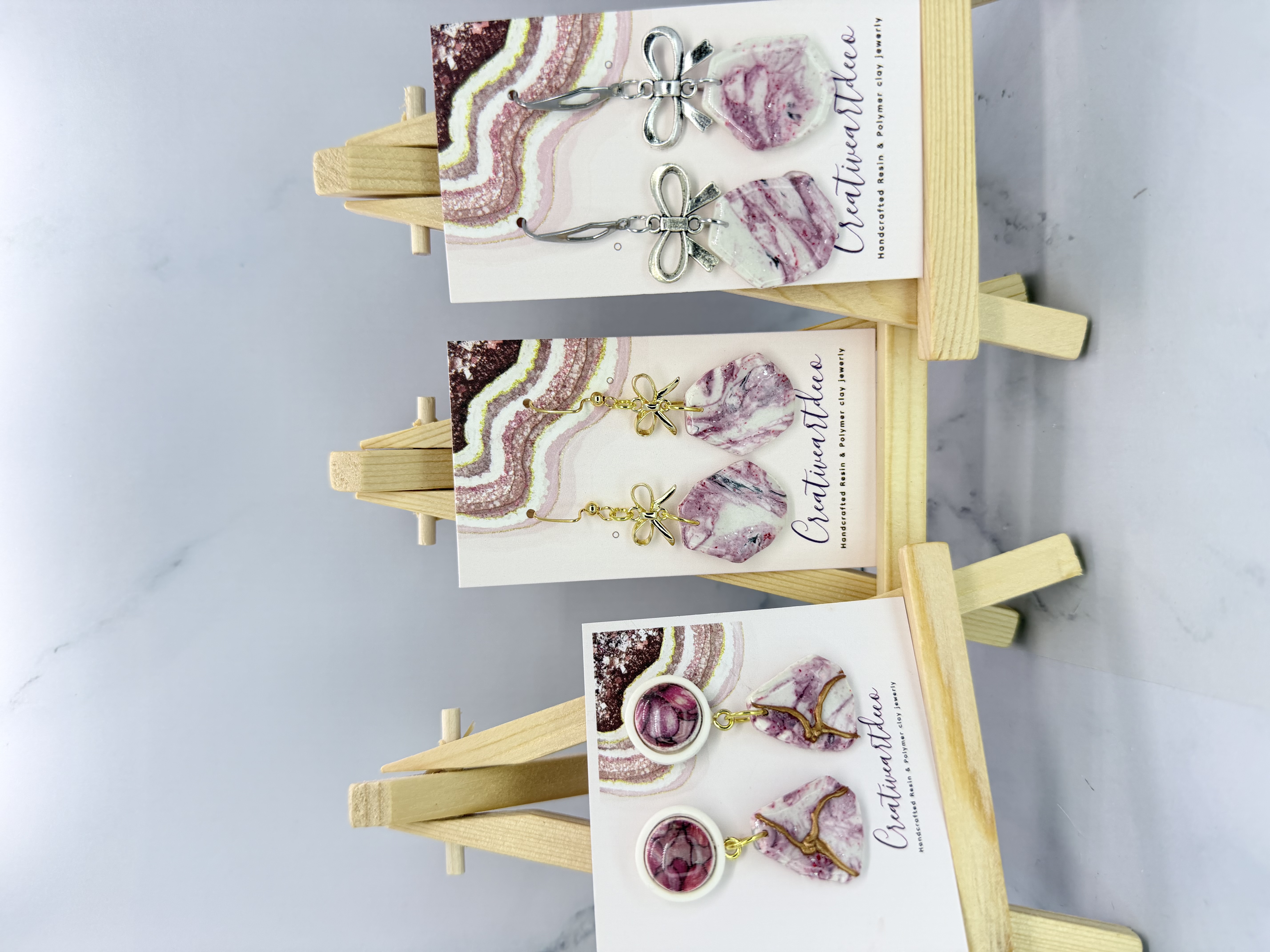 Red and White Shimmer Marble Resin Earrings