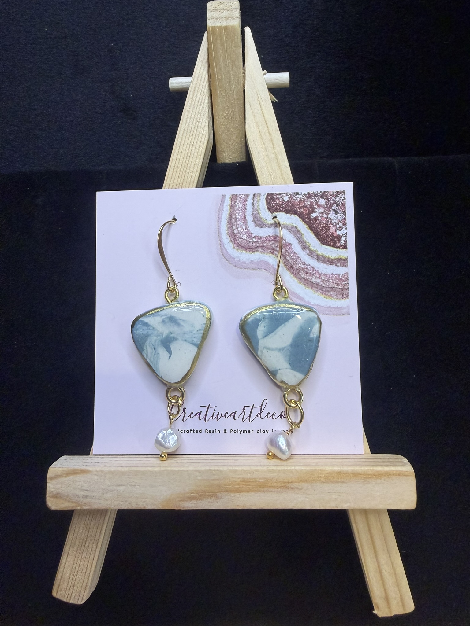Marbled Clay and Pearl Dangle Earrings