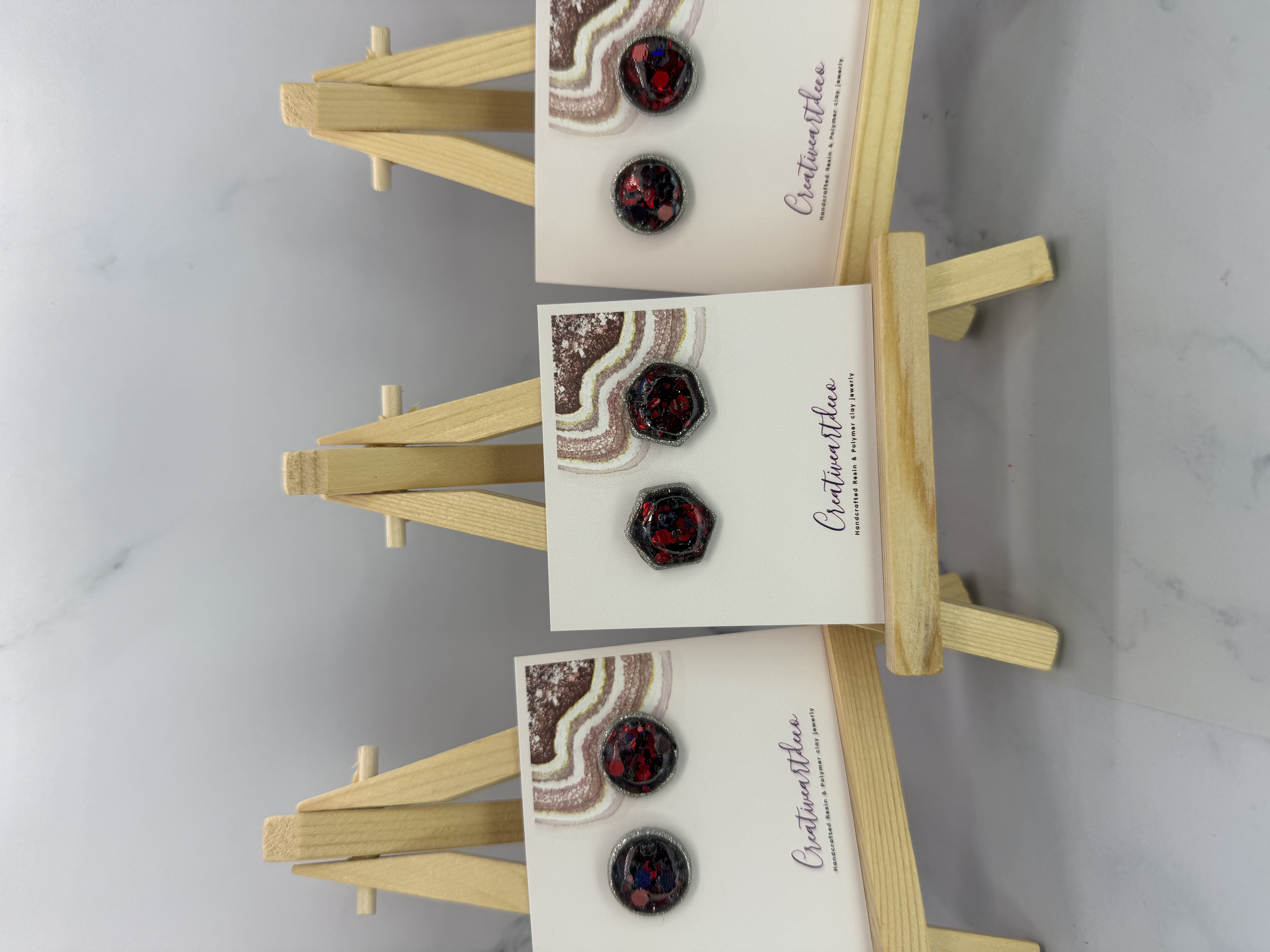 Handmade Faux Stone Clay and Resin Stud Earrings