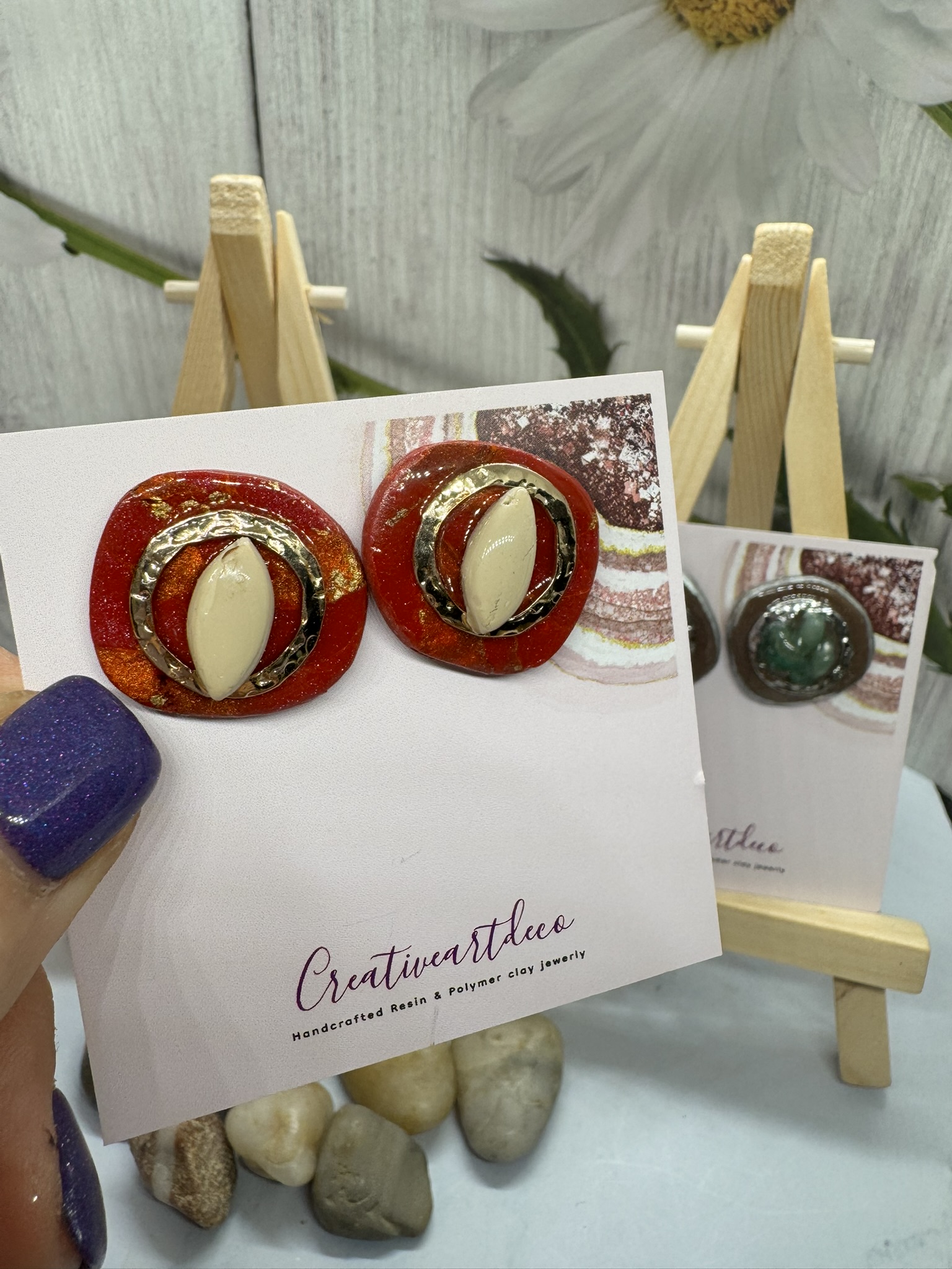 Clay and Resin with Gemstone Organic Studs