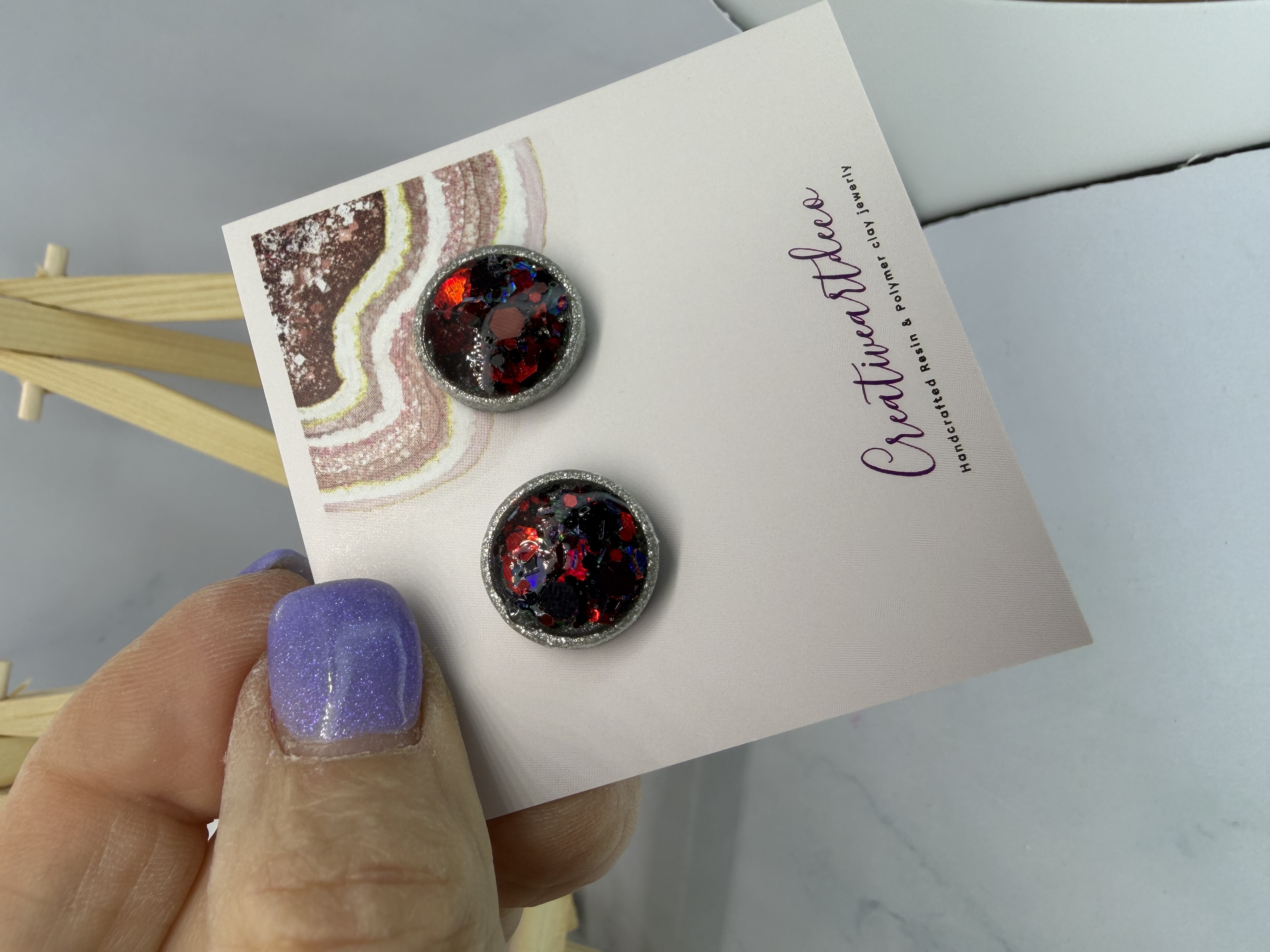 Handmade Faux Stone Clay and Resin Stud Earrings