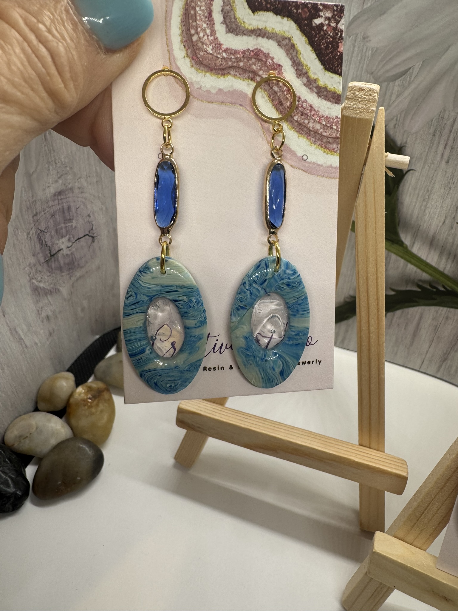 Faux Oval Blue Scheelite with Genuine Moonstone (2 styles)