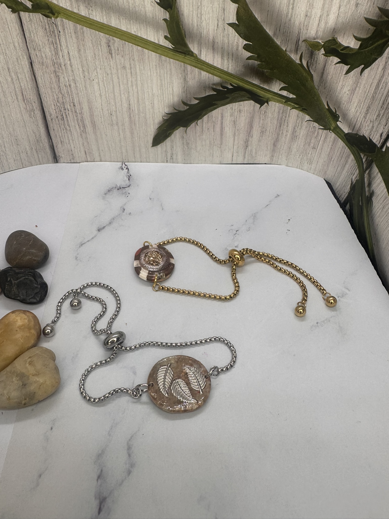 Faux Clay Stone Gold and Silver Bracelets