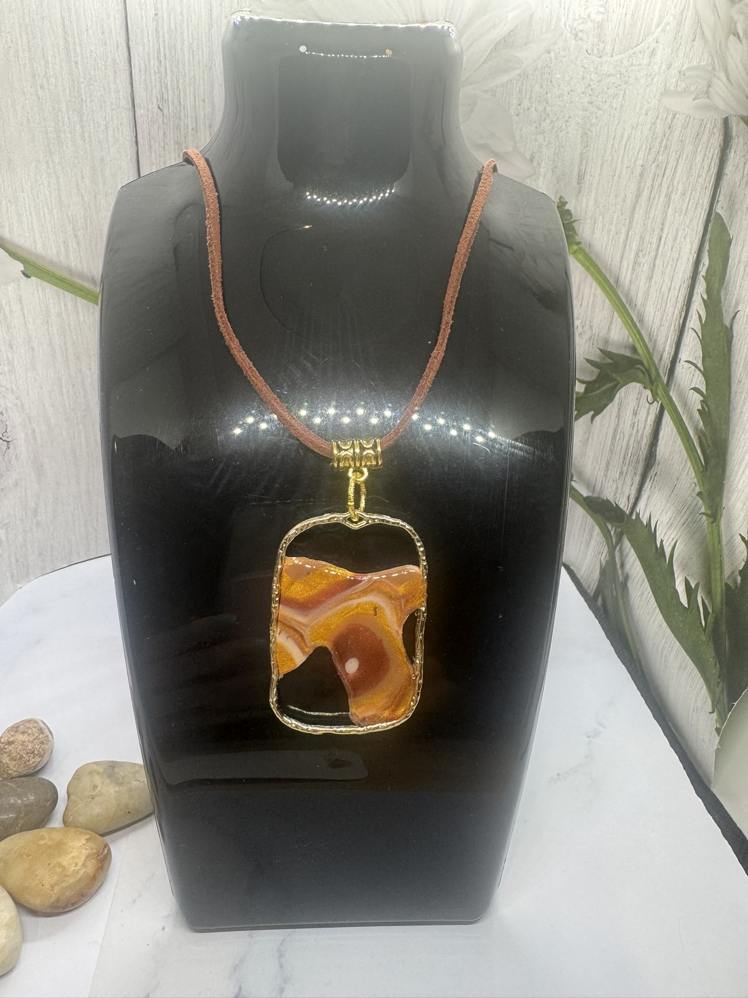 Handcrafted Geo Faux Stone Clay Pendant