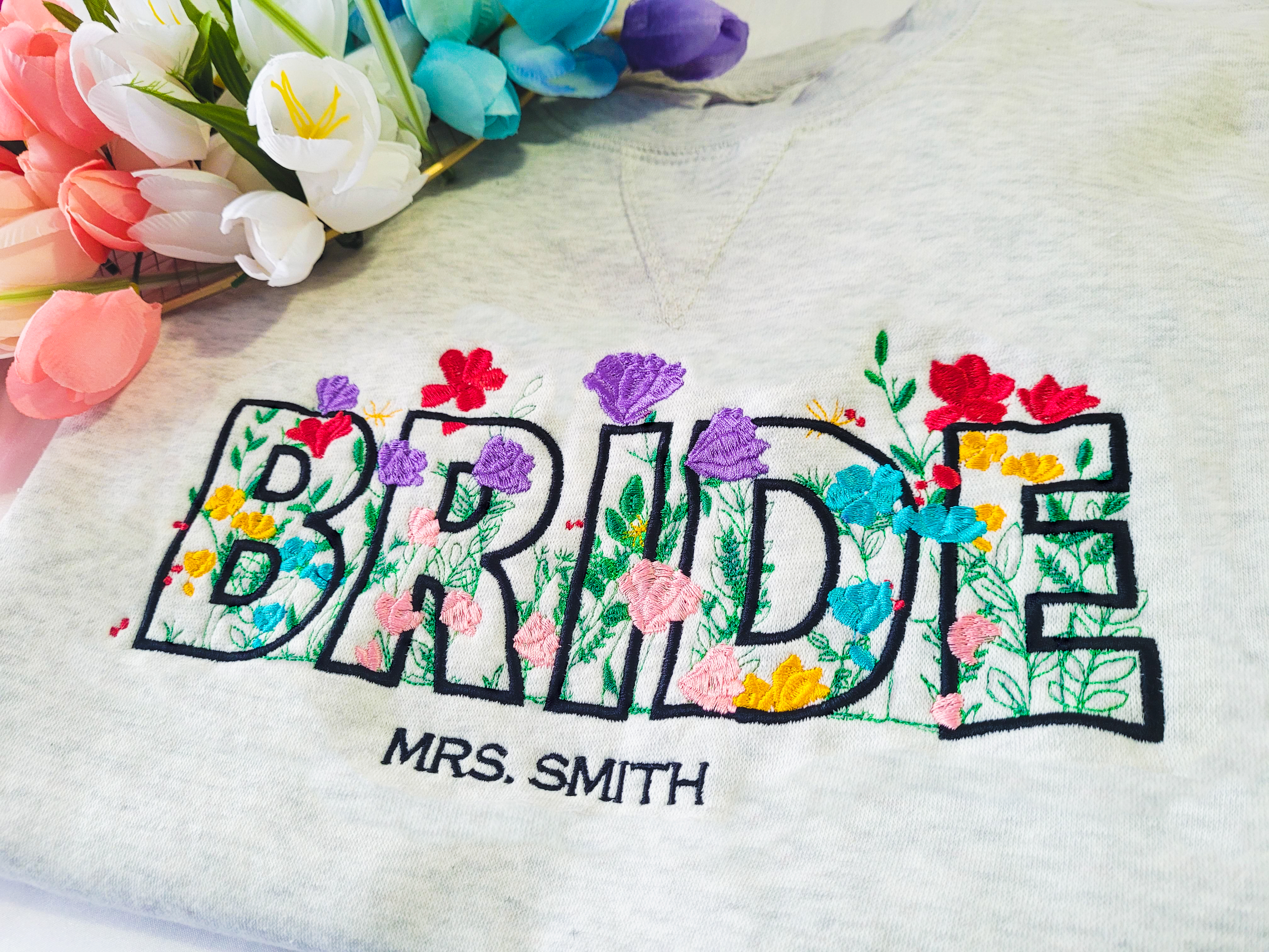 Floral BRIDE Embroidered