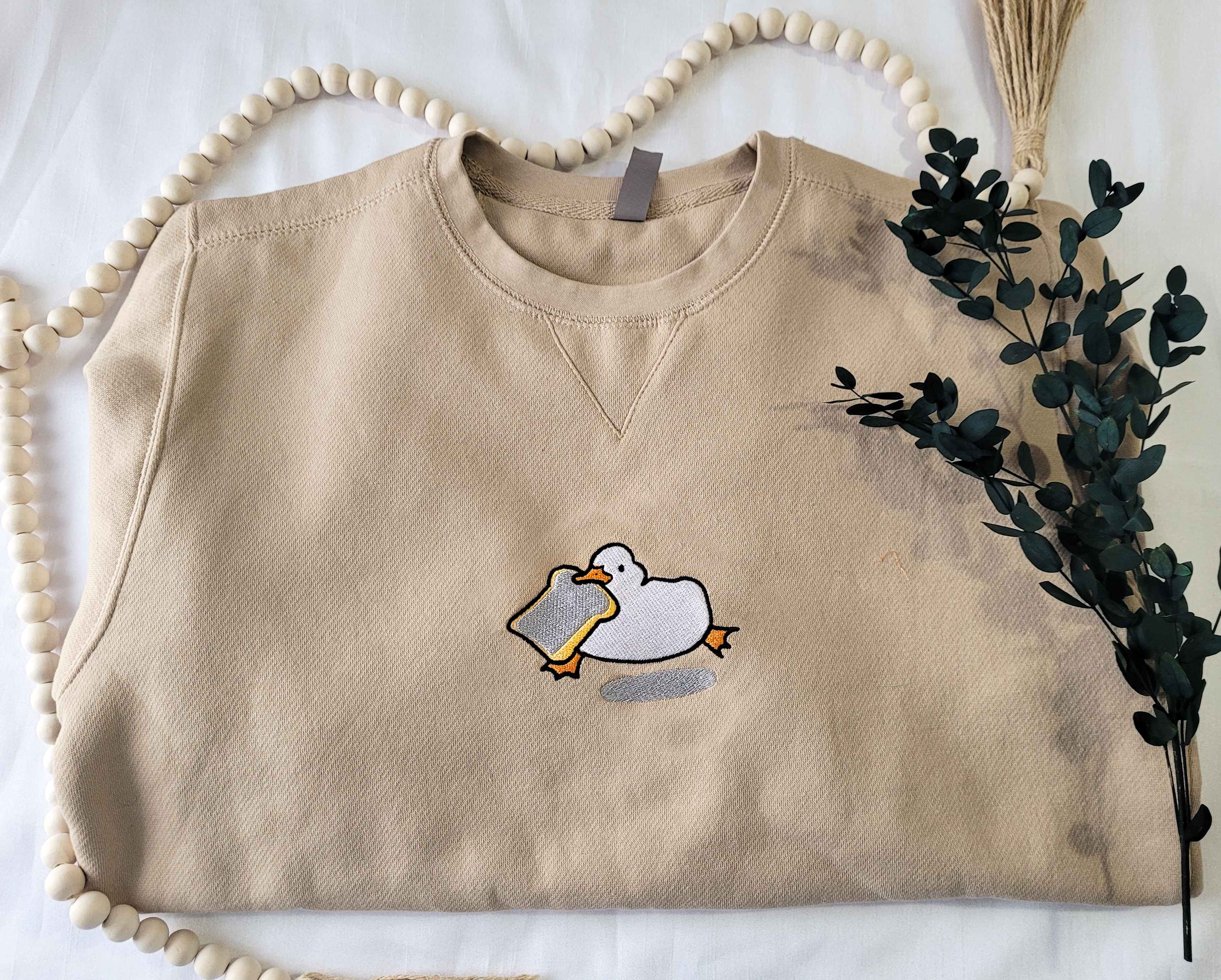Duck Embroidered Beige Sweatshirt