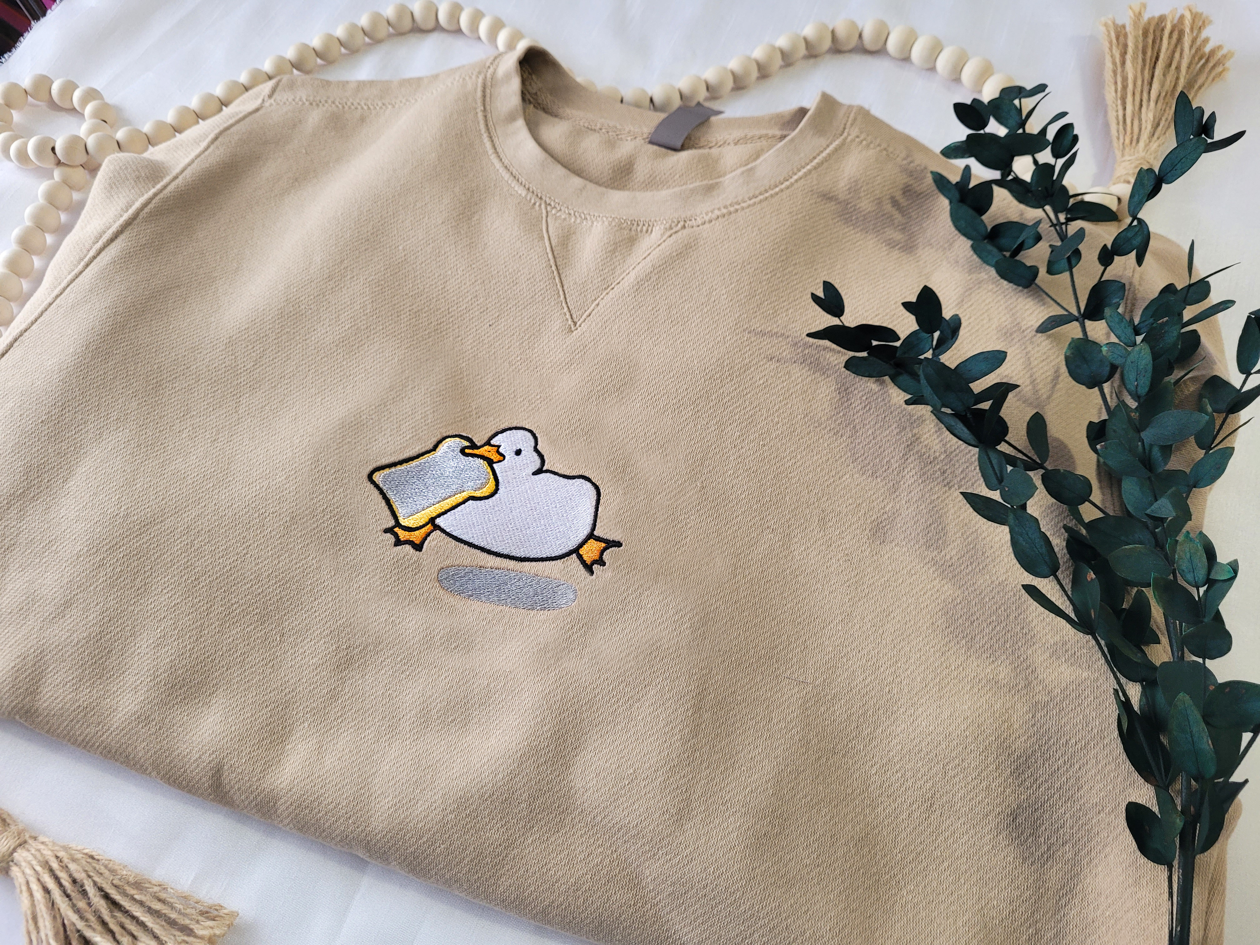 Duck Embroidered Beige Sweatshirt