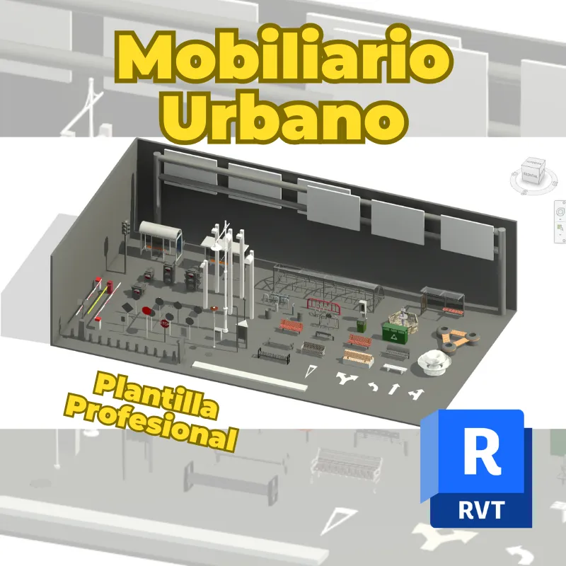 Mobiliario Urbano 3D para Revit | Familias BIM de Espacio Público y Señalización Vial