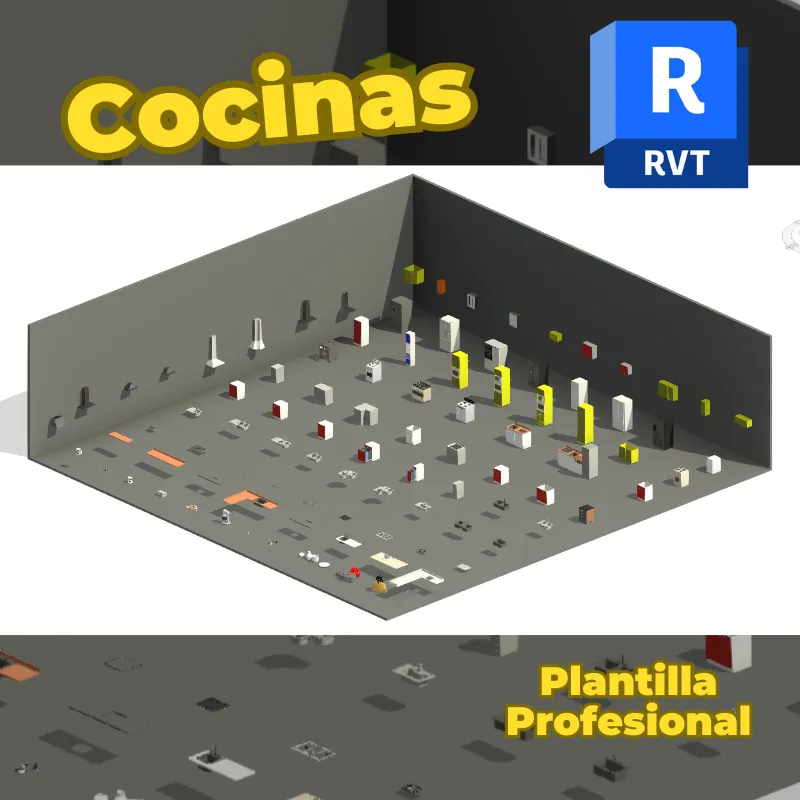 Cocina 3D para Revit Colección Mobiliario | Familias de Cocina, Almacén y Equipamiento Interior