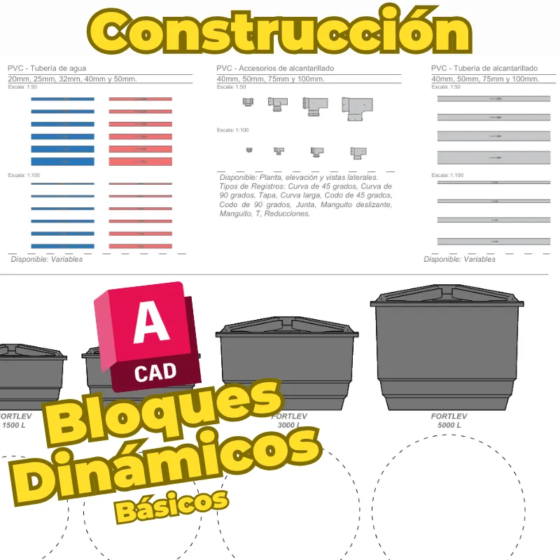 Bloques Dinámicos Básicos de Construcción para AutoCAD | Bloques Dinámicos de Elementos Constructivos, Instalaciones, Tanques