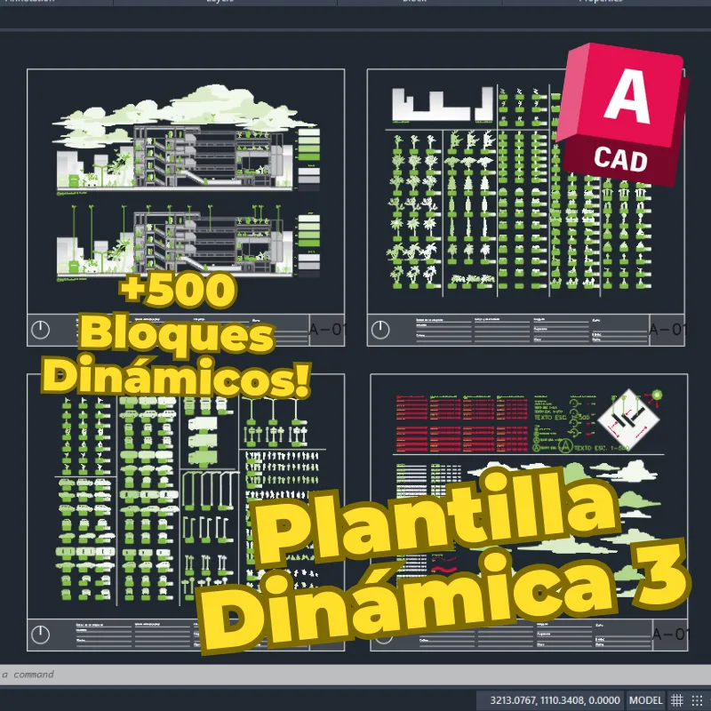 Plantilla Diámica 3 para AutoCAD | +500 Bloques Dinámicos