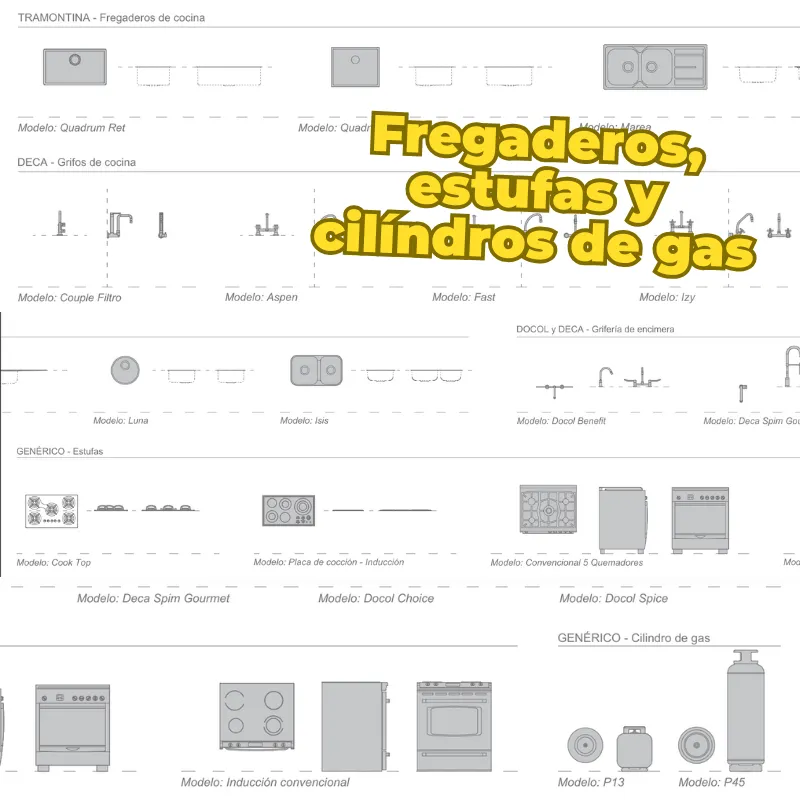 Bloques Dinámicos Básicos de Cocina para AutoCAD | Plantilla de Bloques de Electrodomésticos y Equipamiento Arquitectónico