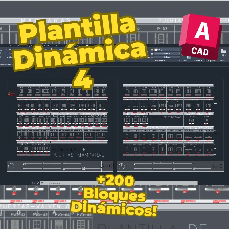 Plantilla Diámica 4 para AutoCAD | +200 Bloques Dinámicos de Puertas y Ventanas