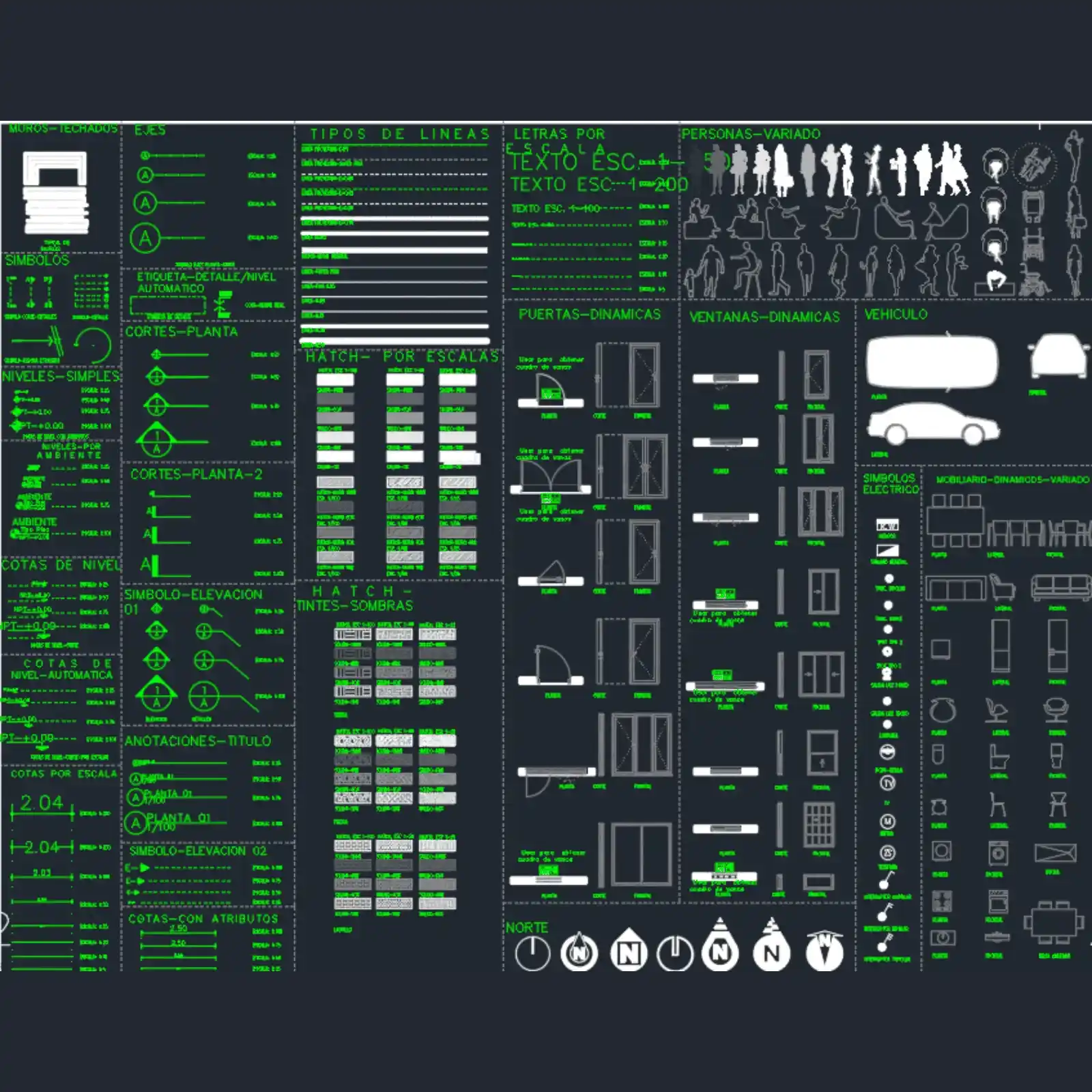 Pack Completo de Bloques Dinámicos para AutoCAD: +100 Ejes, Cotas, Símbolos y Textos | 100% Editables