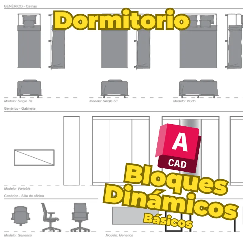 Bloques Dinámicos Básicos de Dormitorio para AutoCAD | Camas, Mobiliario y Equipamiento Arquitectónico Escalable