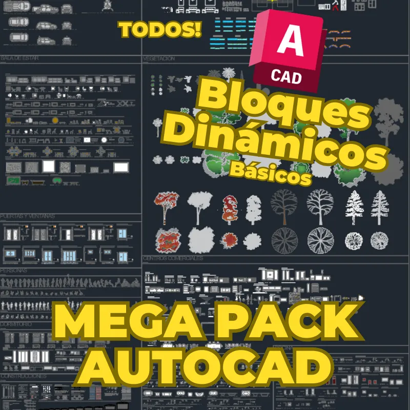 Mega Paquete AutoCAD Bloques Dinámicos Básicos | Bloques Dinámicos de vegetación, wc, personas, puertas, dormitorios y mucho más!
