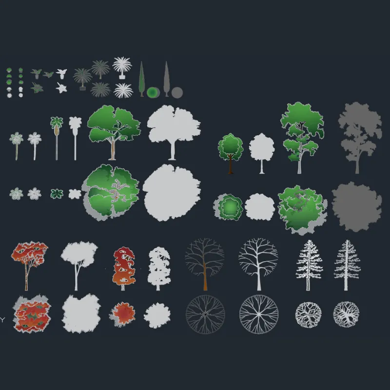 Bloques Dinámicos Básicos de Vegetación para AutoCAD | Árboles, Arbustos y Áreas Verdes para Planos Arquitectónicos