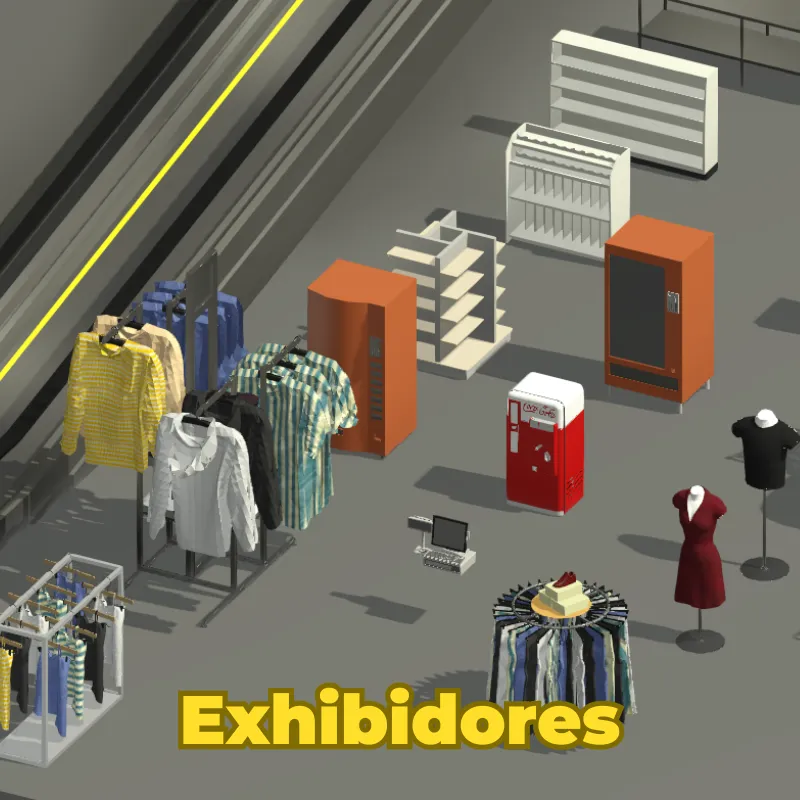 Retail & Centros Comerciales 3D | +60 Familias para Revit de Mobiliario Comercial, Escalera Eléctrica y Exhibidores
