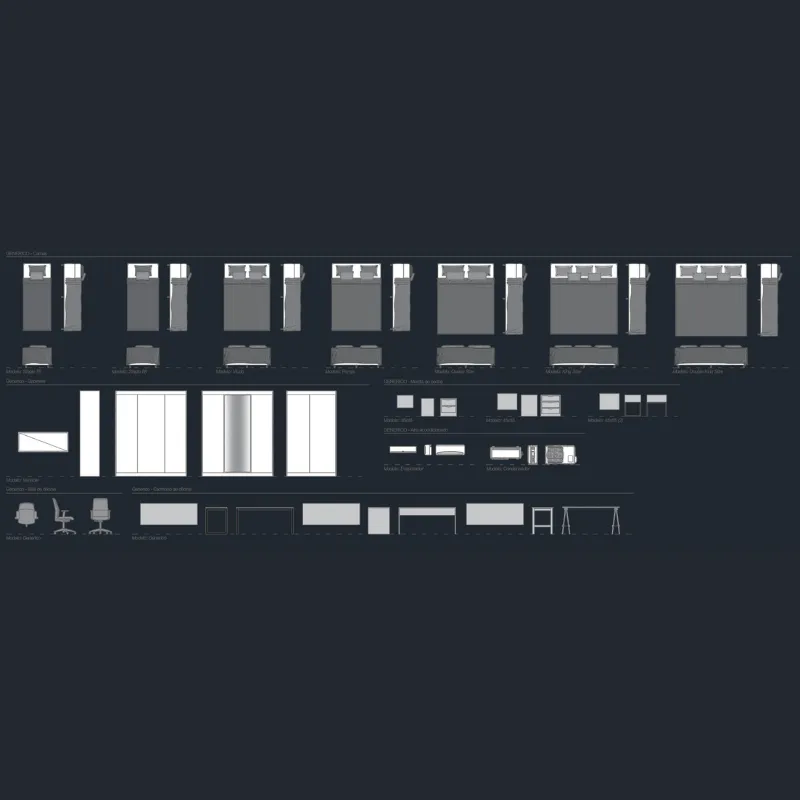 Bloques Dinámicos Básicos de Dormitorio para AutoCAD | Camas, Mobiliario y Equipamiento Arquitectónico Escalable