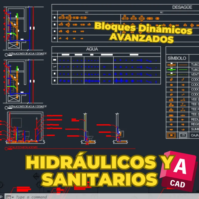 Bloques Avanzados de Instalaciones Sanitarias para AutoCAD | Plantilla Profesional con Simbología Hidrosanitaria y Drenaje Dinámico