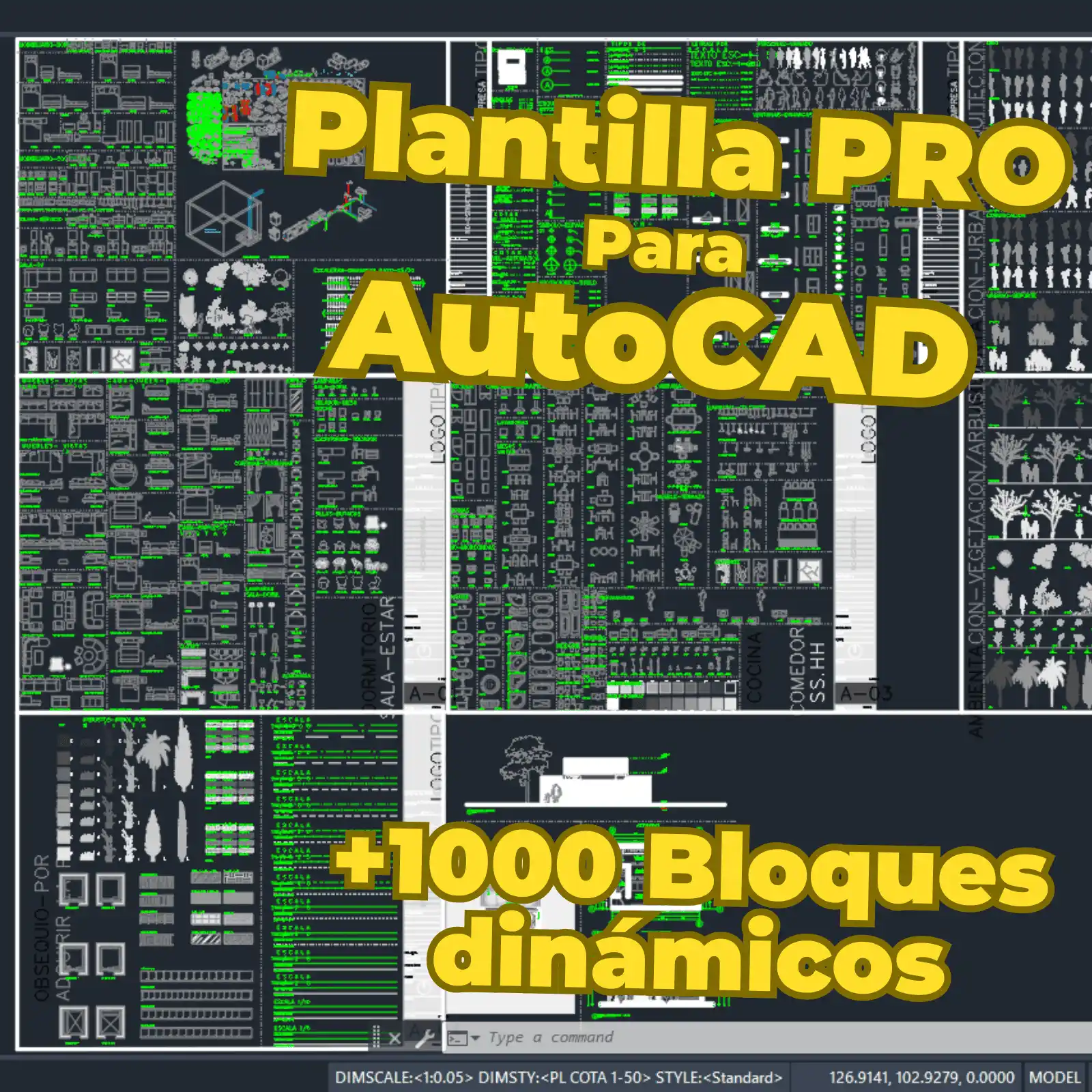Descarga Plantilla PRO para AutoCAD con 1000+ bloques dinámicos de construcción