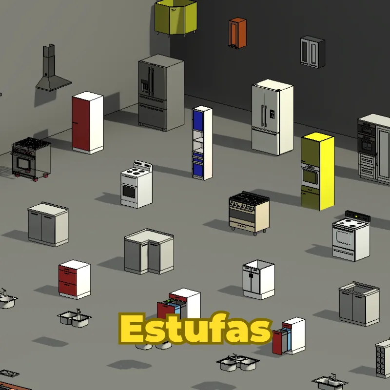 Cocina 3D para Revit Colección Mobiliario | Familias de Cocina, Almacén y Equipamiento Interior