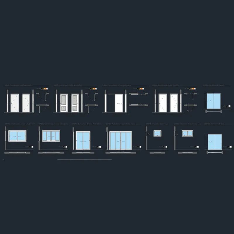 Bloques Dinámicos Básicos de Puertas y Ventanas para AutoCAD | Plantilla Profesional para Planos Arquitectónicos Precisos