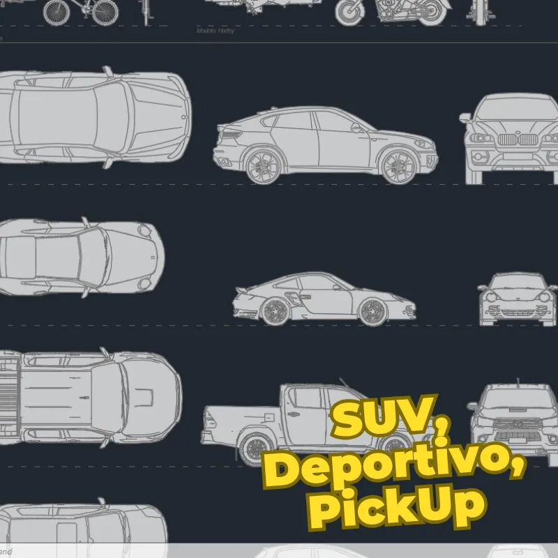 Bloques Dinámicos Básicos – Vehículos para AutoCAD | Biblioteca Esencial de Autos, Motos y Bicicletas a Escala Real