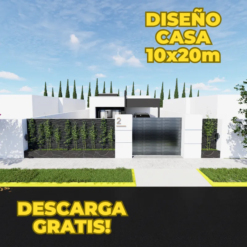 Descarga GRATIS Planos de Casa MODERNA 🏡 10x20m + Render de Fachada