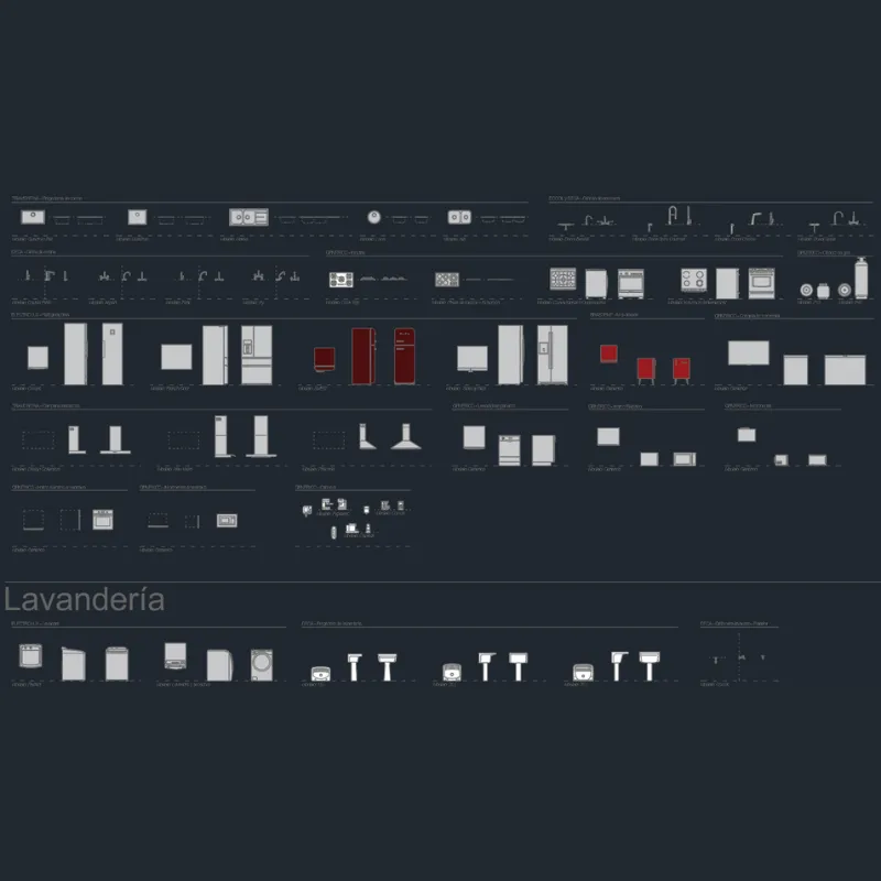Bloques Dinámicos Básicos de Cocina para AutoCAD | Plantilla de Bloques de Electrodomésticos y Equipamiento Arquitectónico