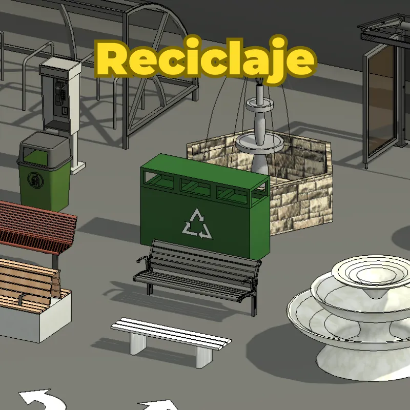 Mobiliario Urbano 3D para Revit | Familias BIM de Espacio Público y Señalización Vial