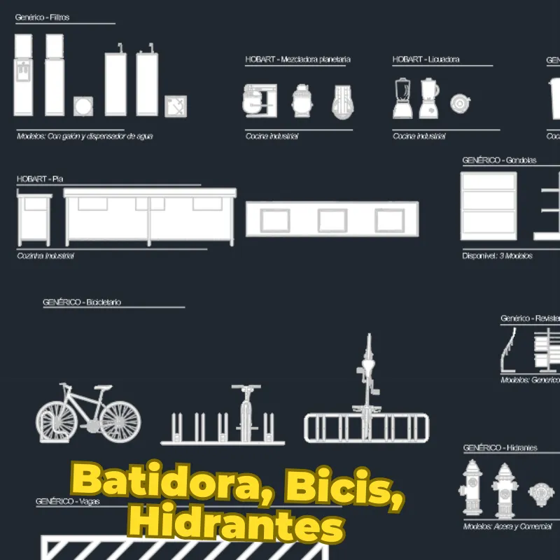 Bloques Dinámicos Básicos – Comerciales para AutoCAD | Bloques Dinámicos de Equipamiento Comercial, Cocina Industrial, Mobiliario