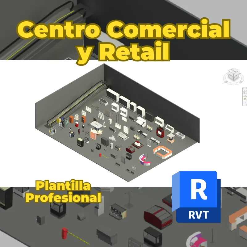 Retail & Centros Comerciales 3D | +60 Familias para Revit de Mobiliario Comercial, Escalera Eléctrica y Exhibidores