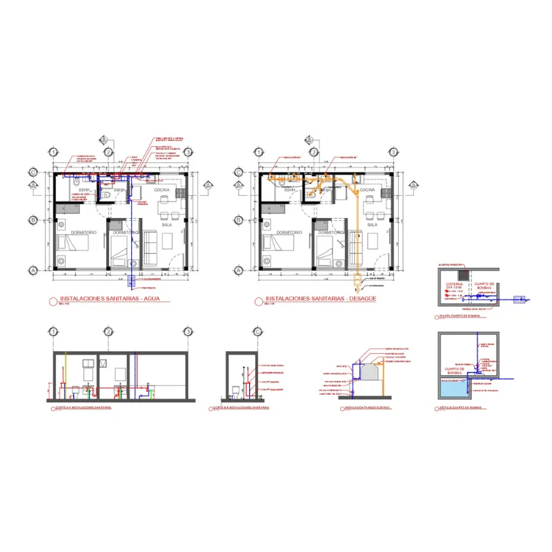 Bloques Avanzados de Instalaciones Sanitarias para AutoCAD | Plantilla Profesional con Simbología Hidrosanitaria y Drenaje Dinámico