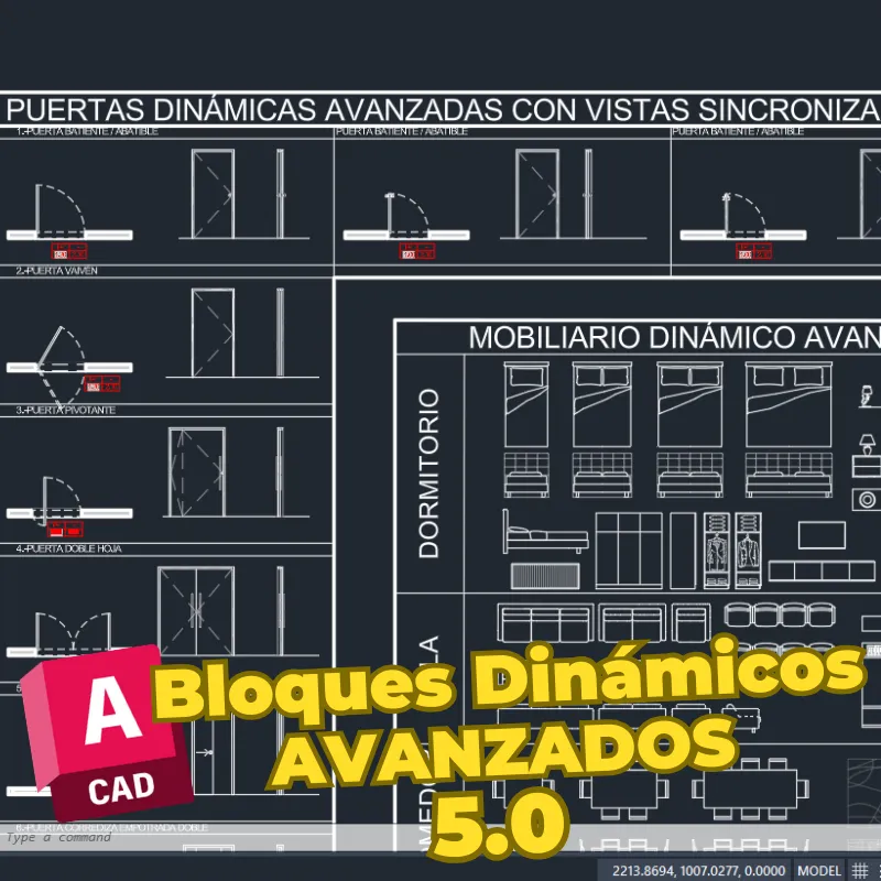 Bloques Dinámicos Avanzados de Arquitectura 5.0 para AutoCAD | Plantilla Profesional con Puertas, Ventanas, Mobiliario y Simbología Inteligente
