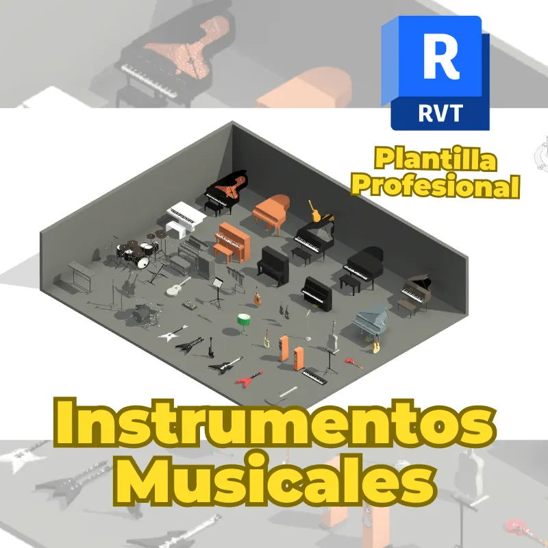 Instrumentos Musicales 3D para Revit | Más de 30 Familias BIM de Equipamiento Musical y Estudio