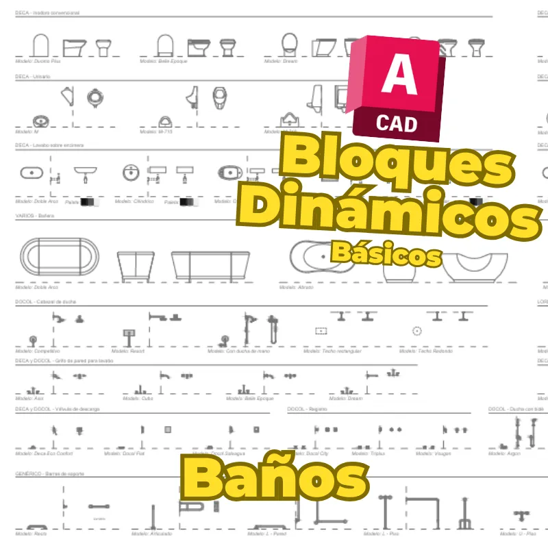 Bloques Dinámicos Básicos de Baños para AutoCAD | Plantilla Profesional con Sanitarios, Accesorios y Equipamiento Dinámico