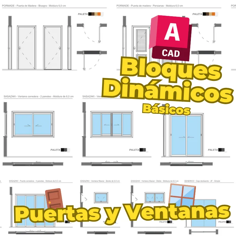 Bloques Dinámicos Básicos de Puertas y Ventanas para AutoCAD | Plantilla Profesional para Planos Arquitectónicos Precisos