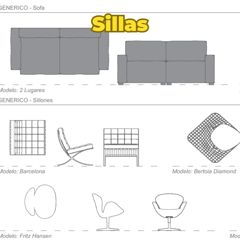 Bloques Dinámicos Básicos – Sala para AutoCAD | Plantilla Profesional de Mobiliario Interior Editable