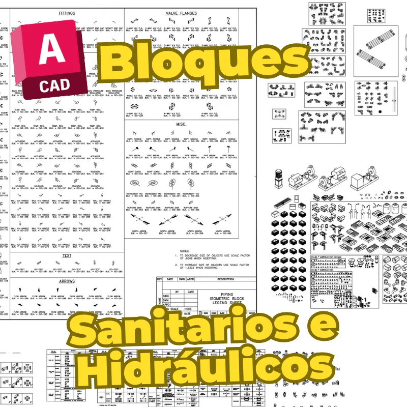 Bloques Sanitarios e Hidráulicos para AutoCAD – Conectores, Tuberías y Accesorios