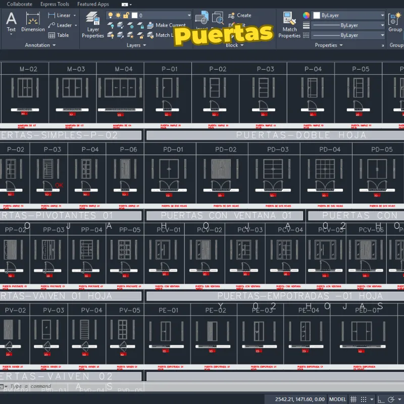 Plantilla Diámica 4 para AutoCAD | +200 Bloques Dinámicos de Puertas y Ventanas
