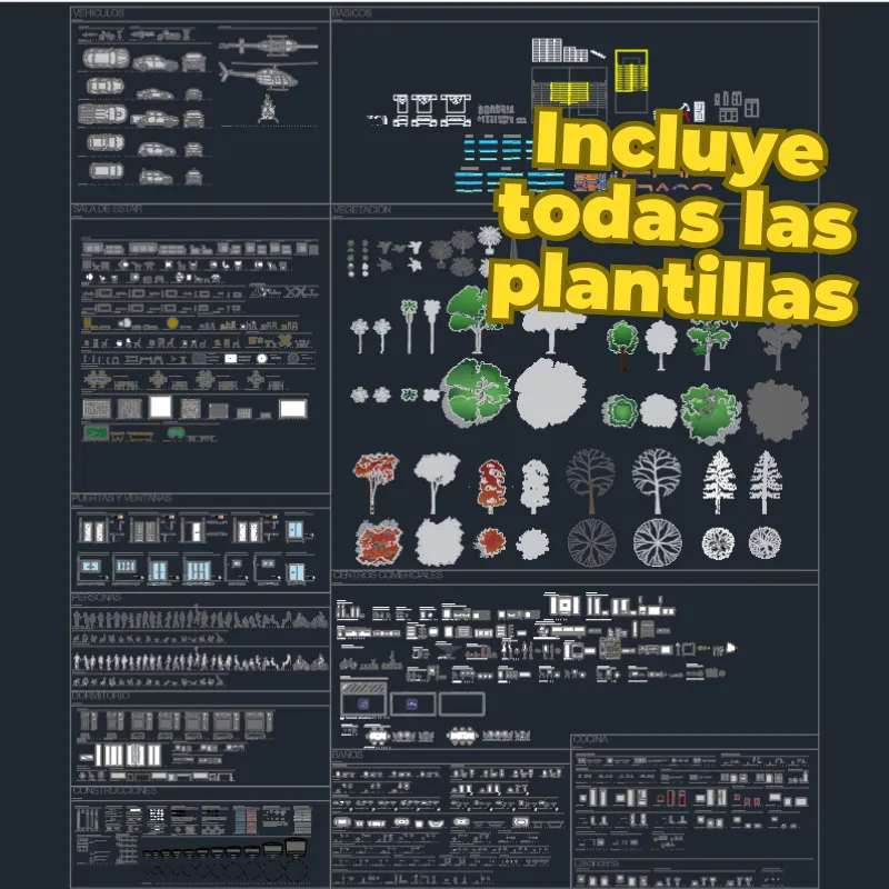 Mega Paquete AutoCAD Bloques Dinámicos Básicos | Bloques Dinámicos de vegetación, wc, personas, puertas, dormitorios y mucho más!